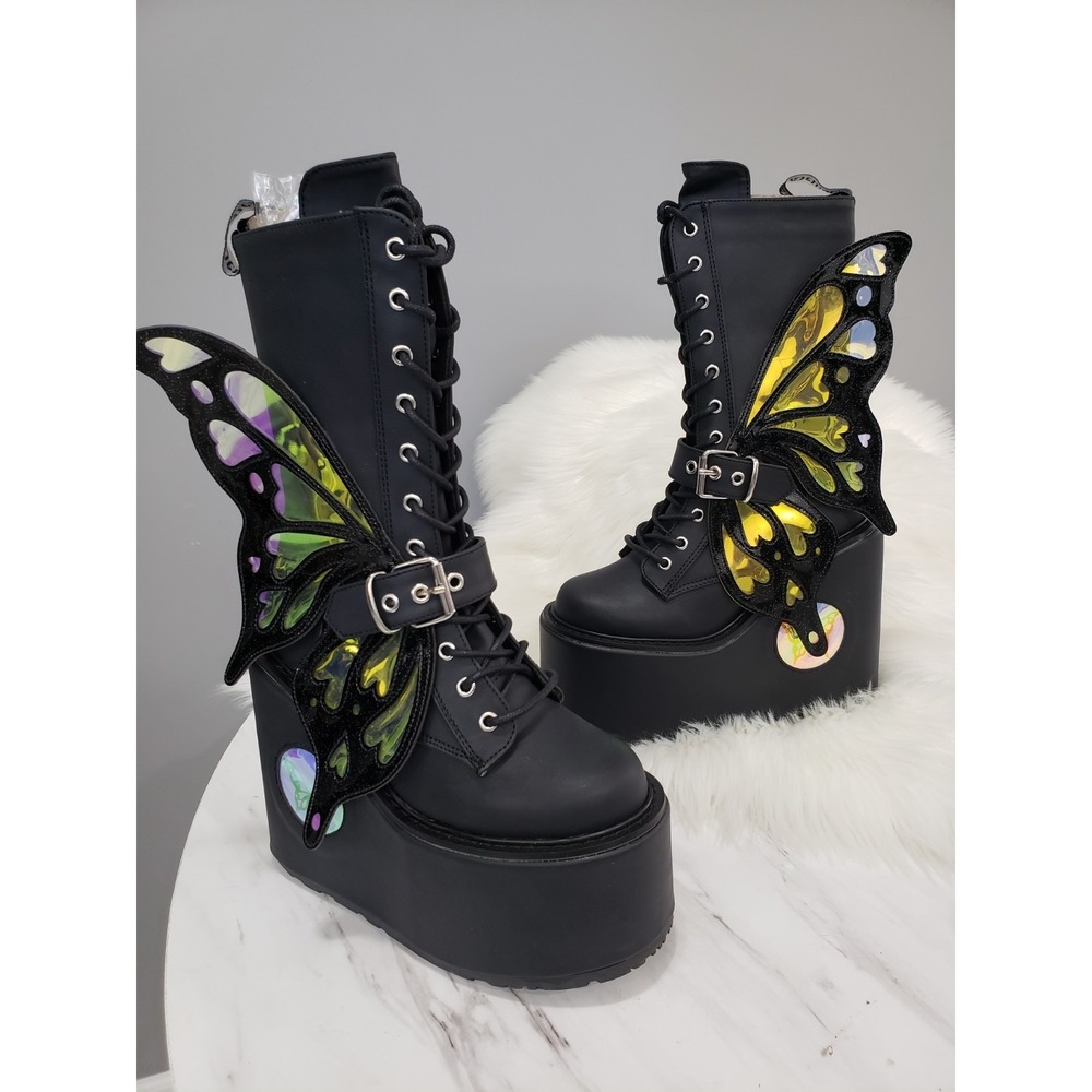 LIGHT UP Butterfly Platform Festival Cyber Goth Demonia Boots BLAZE 158 Rave